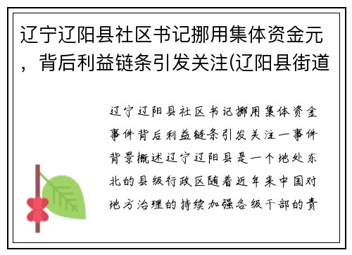 辽宁辽阳县社区书记挪用集体资金元，背后利益链条引发关注(辽阳县街道)