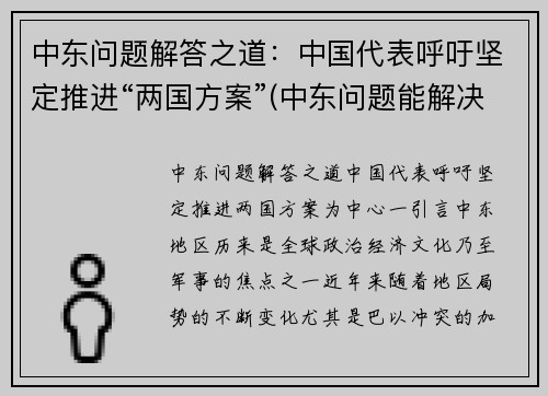 中东问题解答之道：中国代表呼吁坚定推进“两国方案”(中东问题能解决吗)